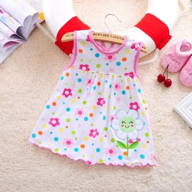 Baby Girl Cotton Sleeveless Dress - Printed & Embroidery Summer
