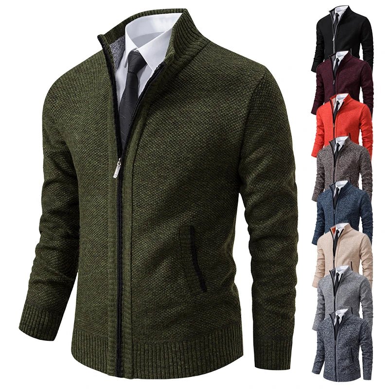 Men's Fleece Zip Stand Collar Cardigan - lily supply