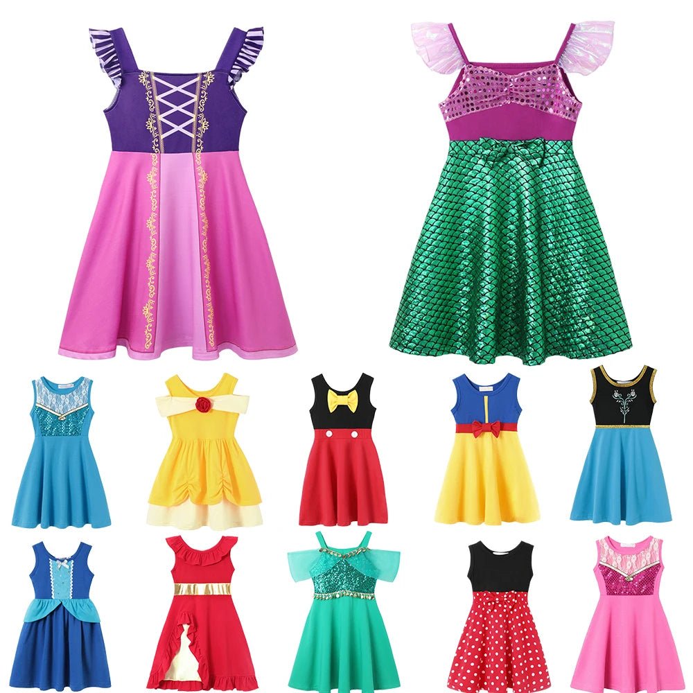 Children's Casual Dress for Girls Mermaid Rapunzel Dress One - Shoulder Sling Short Sleeve Princess Costume Summer Casual Vest - lily supply