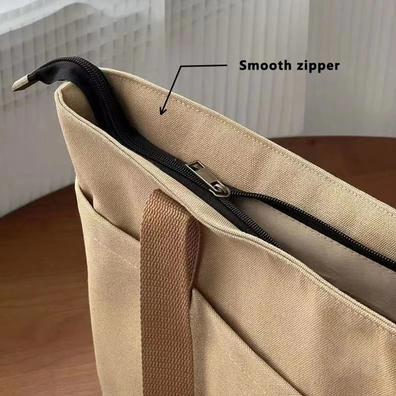 Women's 2-Layer Canvas Tote Bag - Large Capacity Student Commute Bag
