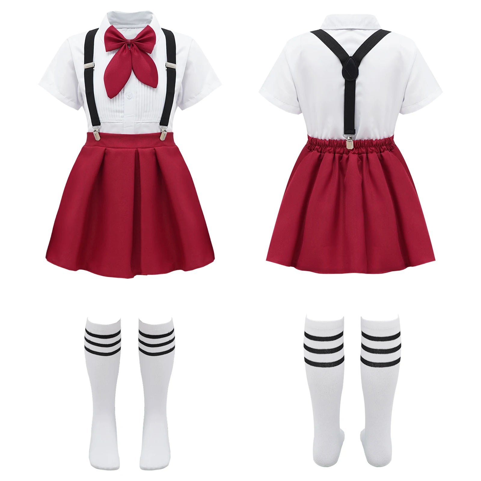 Girls School Uniform Set - Shirt, Suspender Skirt & Socks