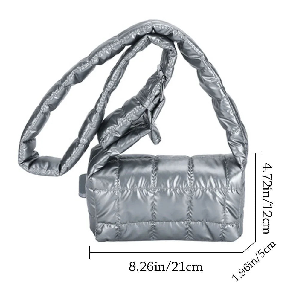 Fashion Quilted Padded Tote Bag - Warm Down Cotton Plaid Shoulder Bag