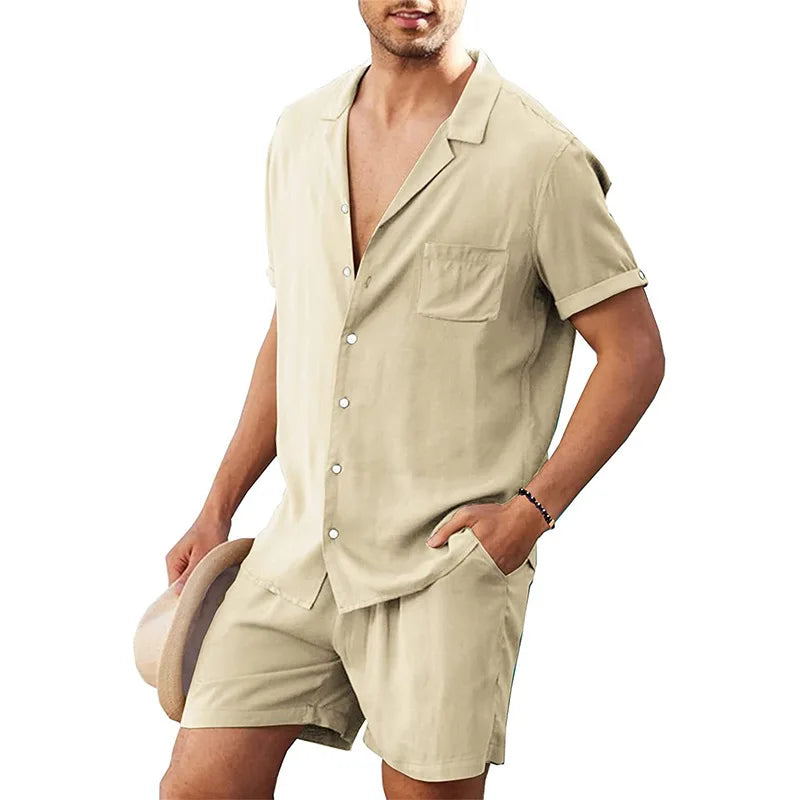 Men's Cotton Linen 2-Piece Beach Shirt Set