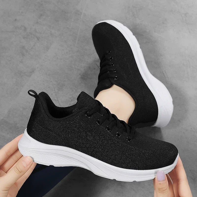 Women's Sports Shoes Solid Color Casual Sports Breathable Lace - up Lightweight New Women's Walking Fitness Loafers - lily supply