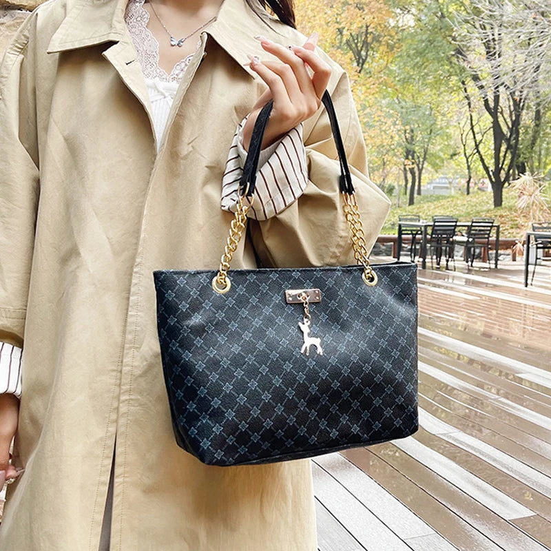 Women's Large Capacity Luxury Print Tote Bag - Trendy Shoulder Purse
