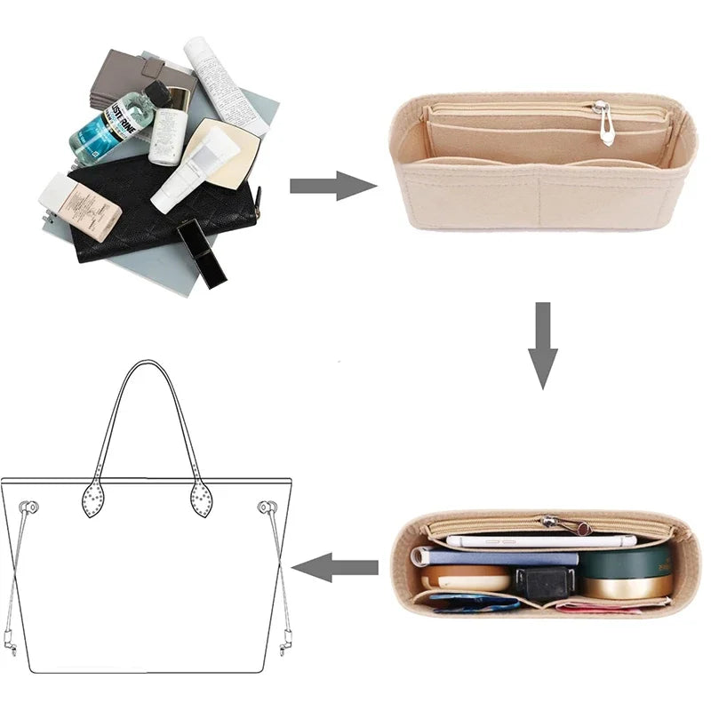 Bag Organiser Insert Liner - Multi-Pocket Small Tote Inner Bag