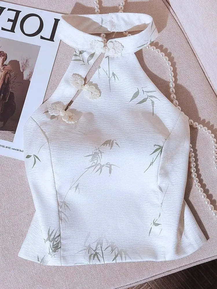 Women's Elegant Vintage Halter Button Cami