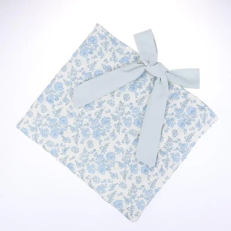 Blue Floral Bow Cotton Linen Tote Bag - Lightweight Daily & Beach Shoulder Bag - lily supply