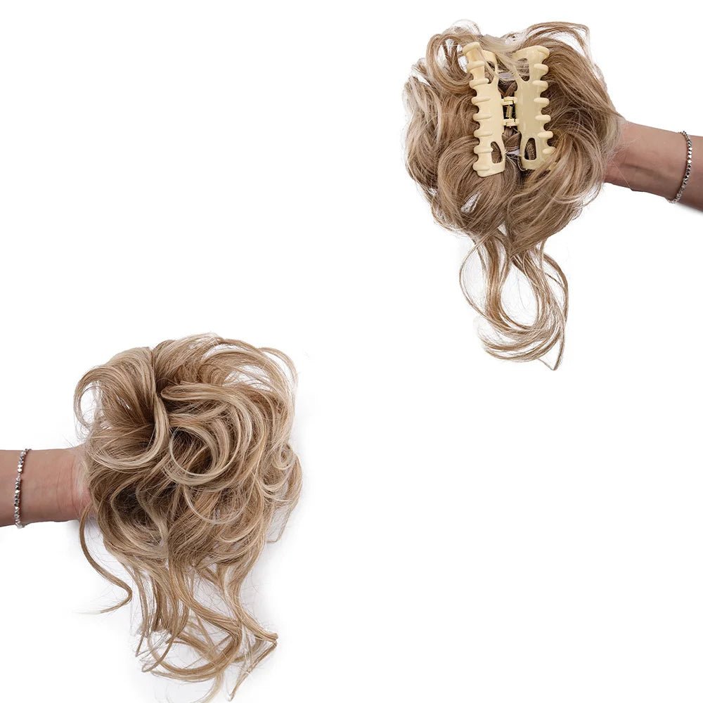 Tousled Updo Messy Bun Hair Piece - Curly Elastic Bun Scrunchie - lily supply