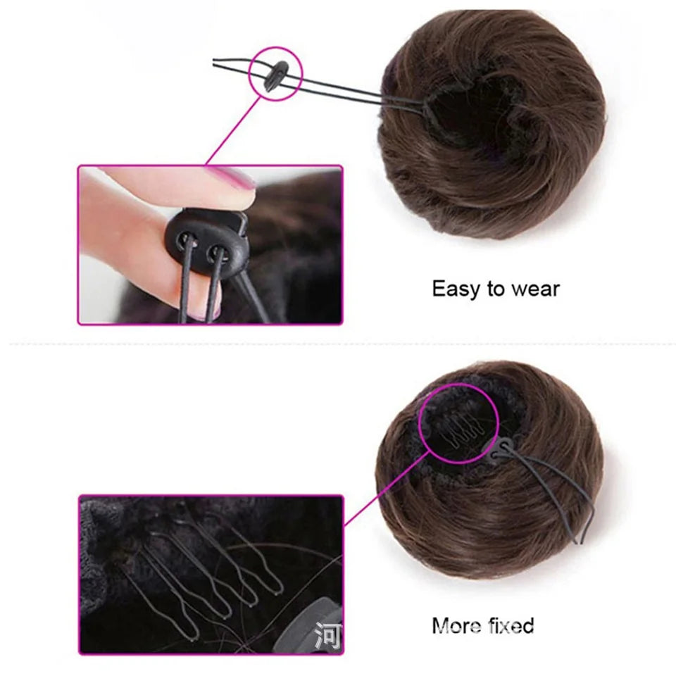 Adjustable Synthetic Straight Chignon Hair Bun - Drawstring Ponytail Extension