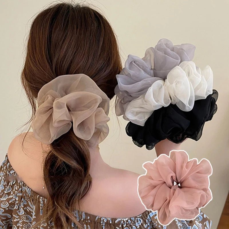 Oversized Organza Chiffon Scrunchie - Korean Large Elastic Hair Bands - lily supply