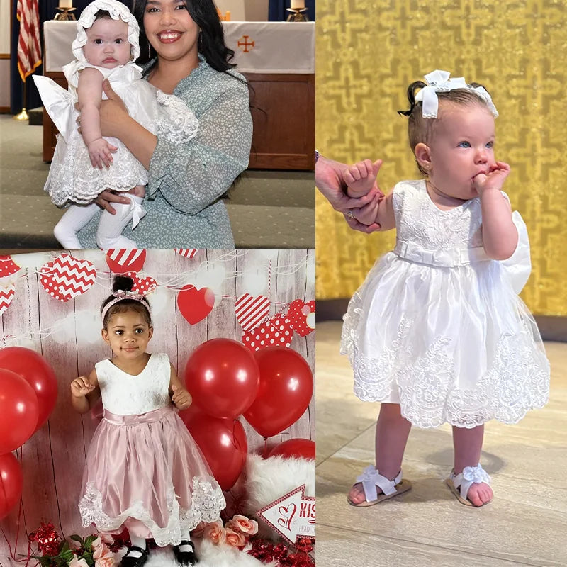Baby Girls Princess Dress - 1st Birthday Party Lace Gown 0-24M