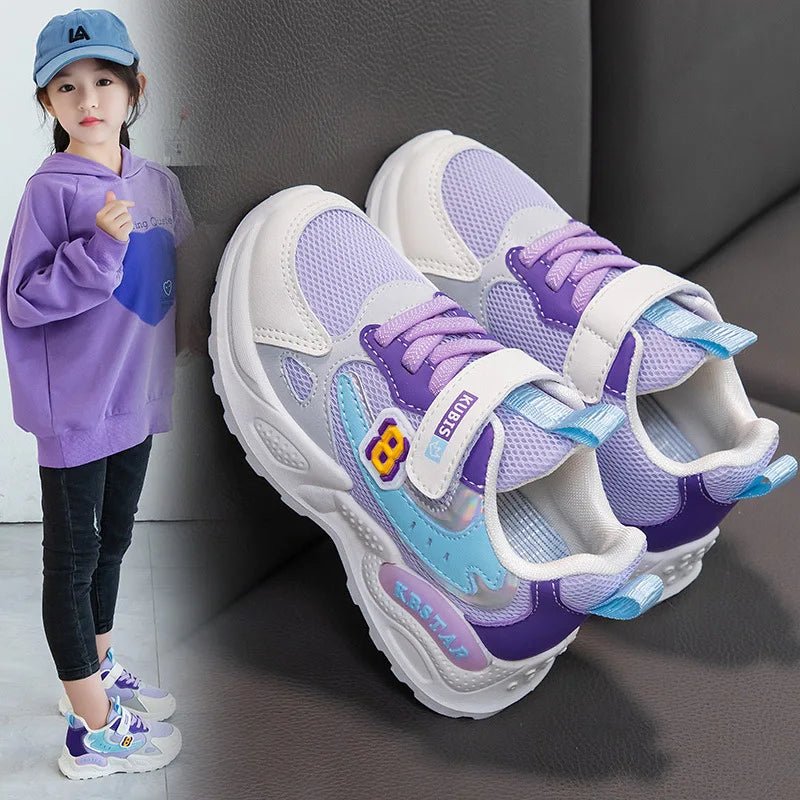Girls Sports Shoes Kids Running Shoes Pink Breathable Air Mesh Heart Sweet Sneakers Cute Hook & Loop Children's Casual Shoes - lily supply