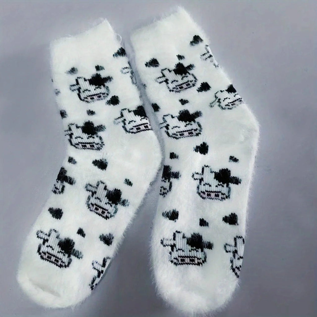 Women's Cute Cow Print Warm Plush Socks – Fluffy Novelty Socks - lily supply