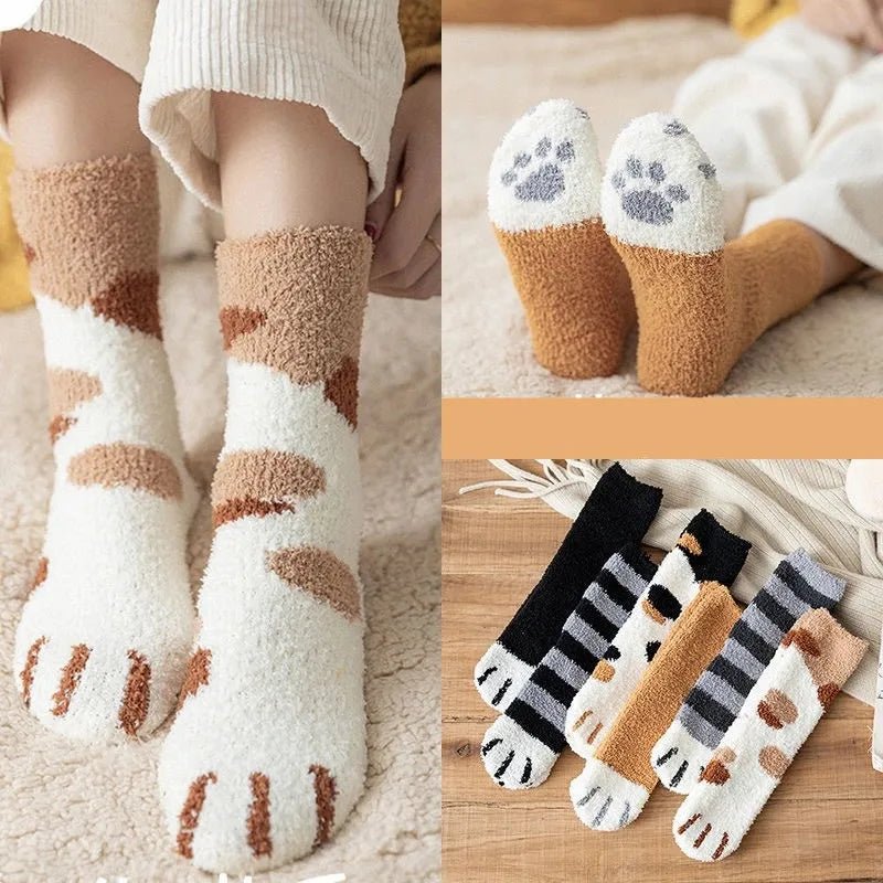 Women's Kawaii 3D Dog & Cat Paw Fleece Socks – Cute Fluffy Socks - lily supply