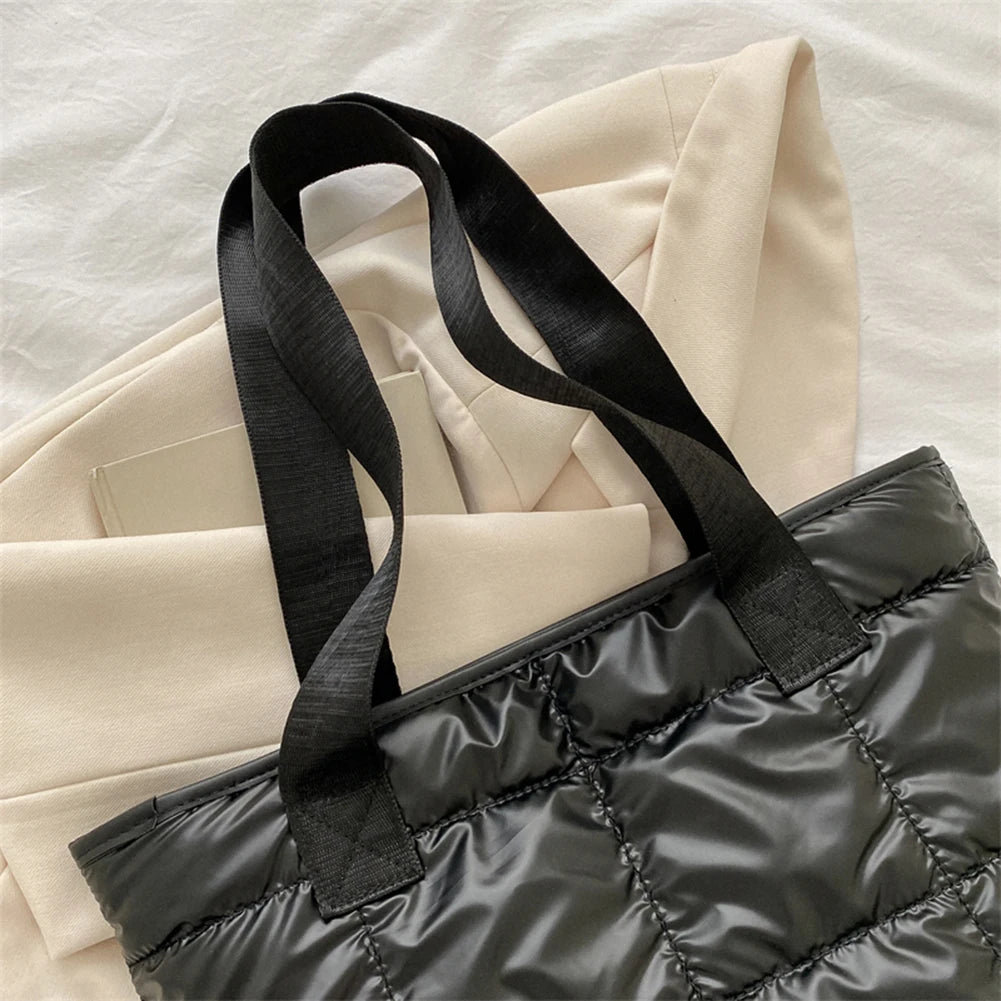 Women's Quilted Rhombus Cotton Padded Tote Bag - Large Capacity Shopping Bag - lily supply