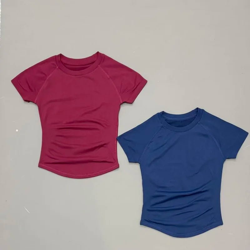 Women Sports T-Shirt Round Neck Short Sleeve Breathable Stretchy Tops Gym Fitness Yoga Running Workout Casual Athletic Shirts - lily supply