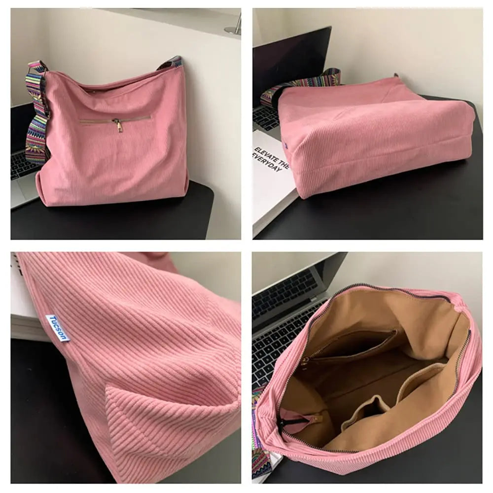 Women's Corduroy Crossbody Shoulder Tote Bag - Stylish Casual Handbag