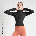 Women's Stand Collar Yoga Fitness Long Sleeve Top - High Elastic Loose Exercise