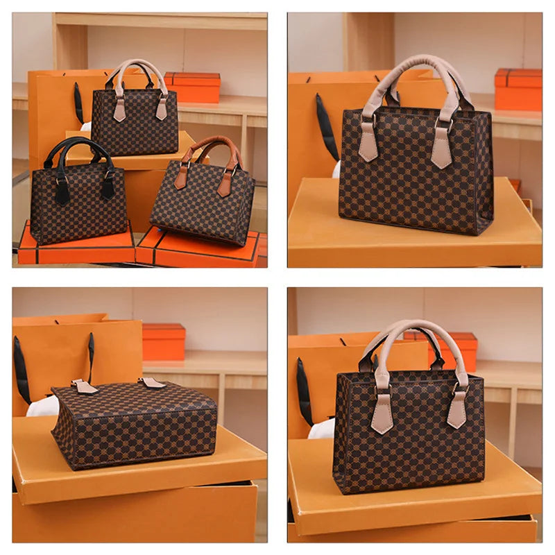 Women's PU Leather Plaid Crossbody Shoulder Bag - Square Top Handle