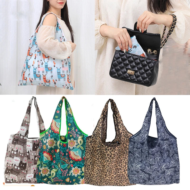 Big Nylon Foldable Reusable Tote Bag - Eco Polyester Shoulder Handbag