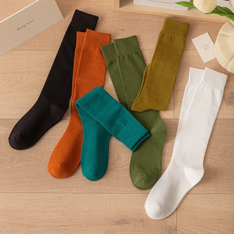 Women's JK Cotton Knee High Socks - Black White Slimming Japanese Korean Style - lily supply