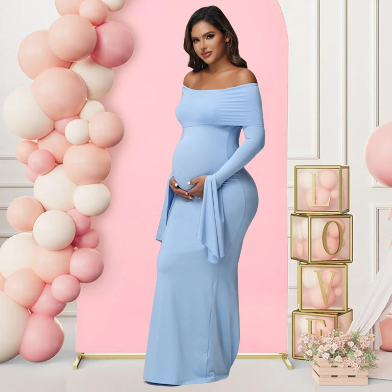 Women's Maternity Off Shoulder Maxi Gown