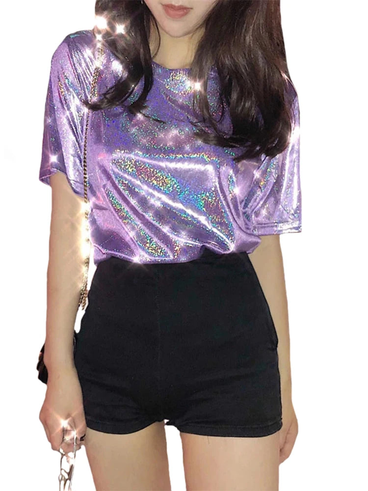 Women's Shiny Loose Harajuku Club T-Shirt