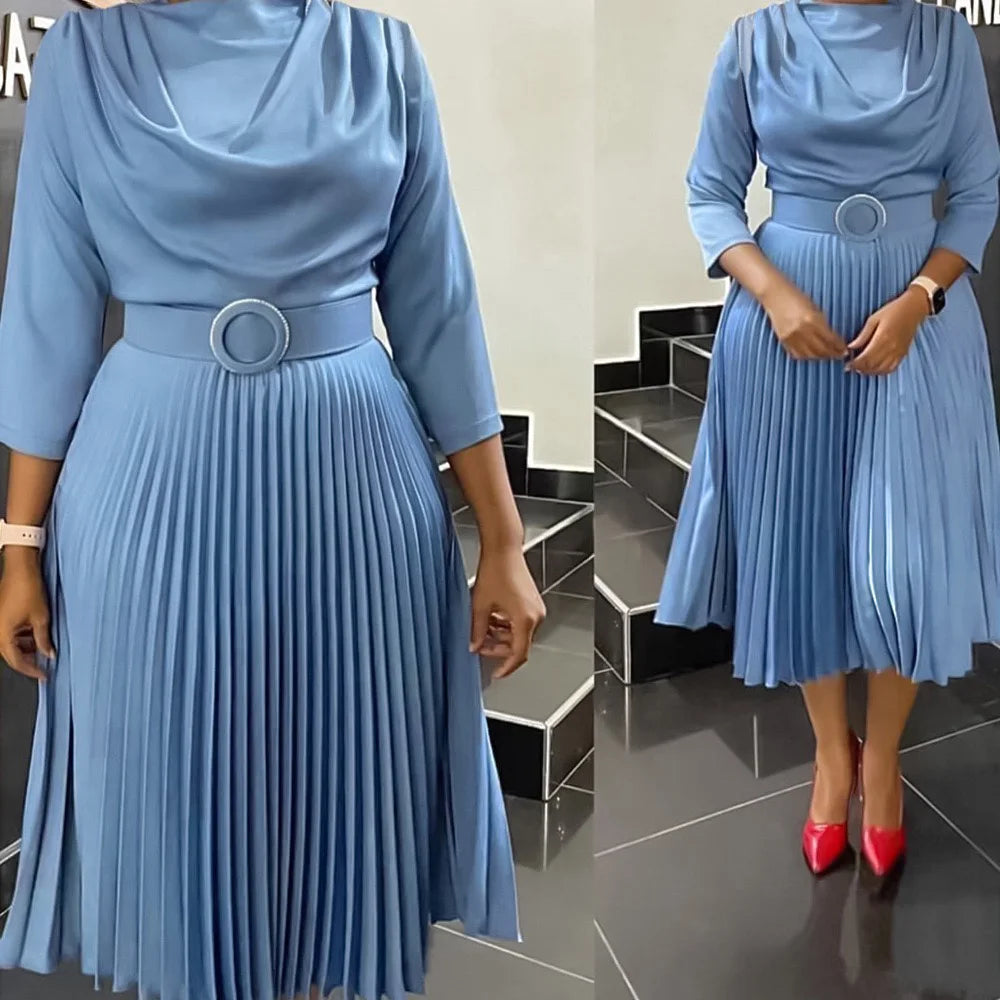 Women's Belted Formal Midi Work Dress