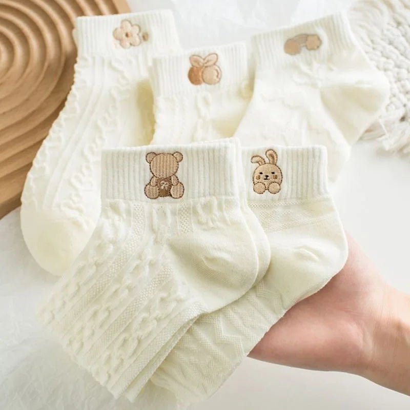 Women's Bear & Rabbit Rainbow Ankle Socks – Cute Kawaii Socks - lily supply