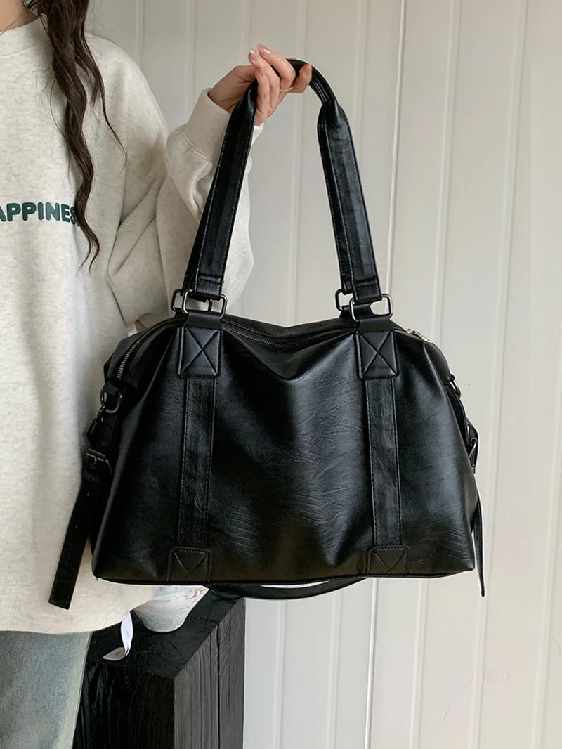 Women's Leather Vintage Shoulder Messenger Bag - Solid Simplicity Handbag