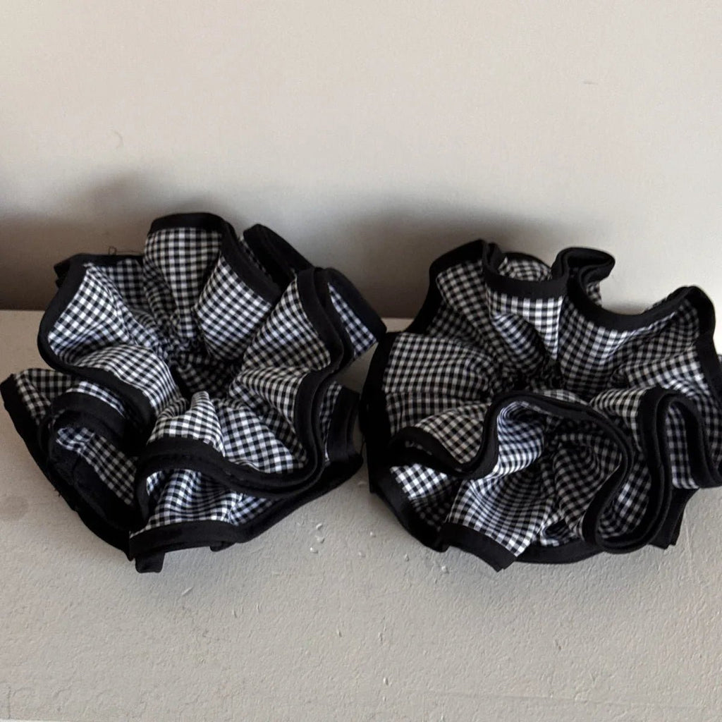 Large Black & White Checked Plaid Scrunchie - Ponytail Holder Hair Hoop - lily supply