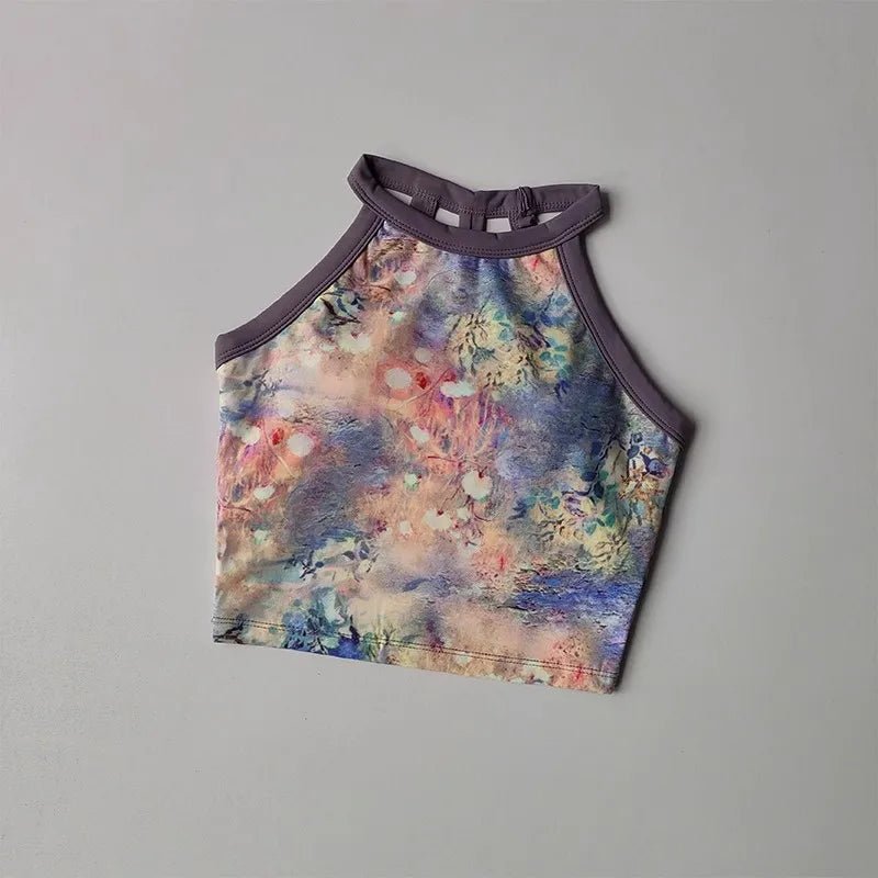 Women's yoga sports vest, printed design fixed one - piece I - shaped bra gathering shock - absorbing retro yoga vest - lily supply