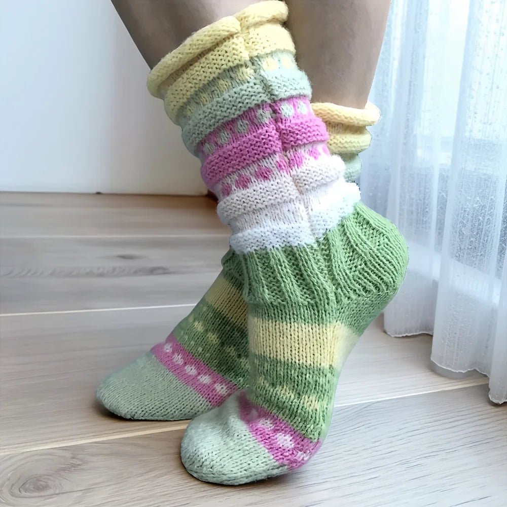 1 Pair Trendy Women's Colorful Striped Socks - lily supply