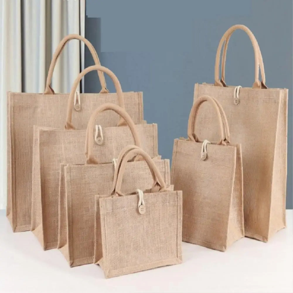 Women's Linen Burlap Beach Tote Bag - Eco Portable Shoulder Handbag