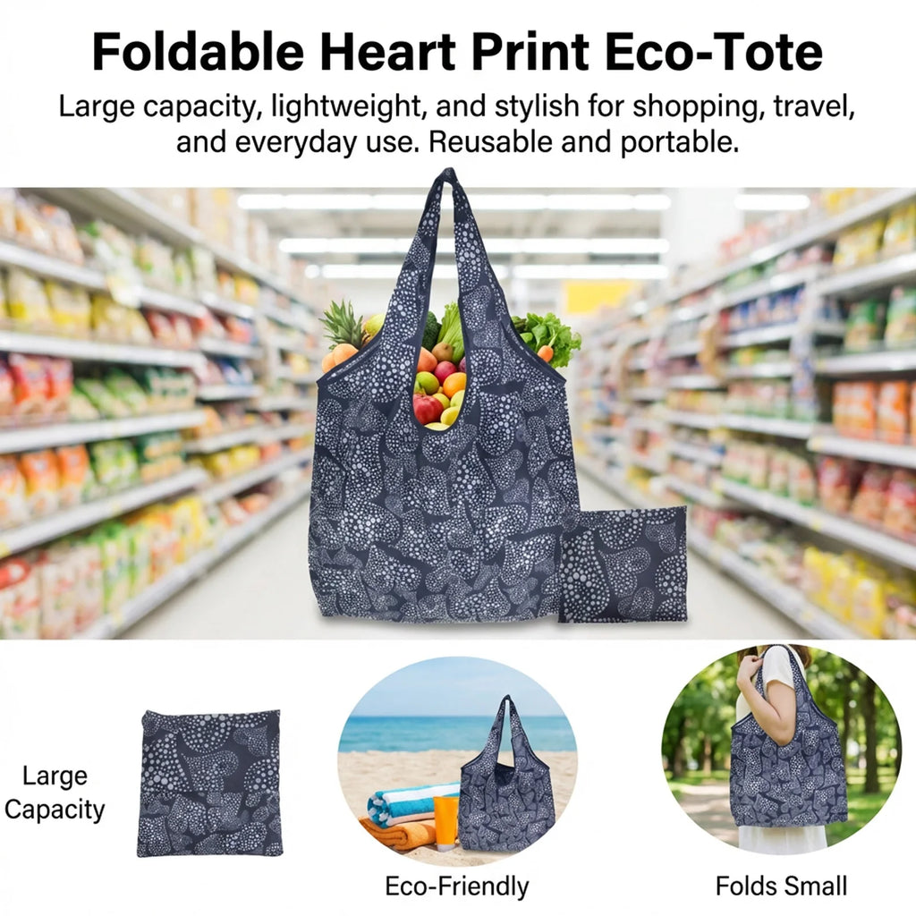 Large Eco-Friendly Foldable Shopping Bag - Reusable Print Tote