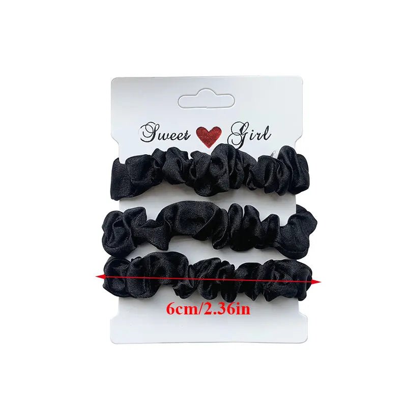 3pcs Silk Satin Solid Colour Pleated Scrunchies Set - lily supply