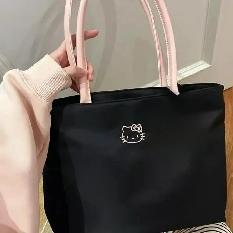 Hello Kitty Embroidery Tote Bag - Large Capacity Cute Cartoon Shoulder Bag