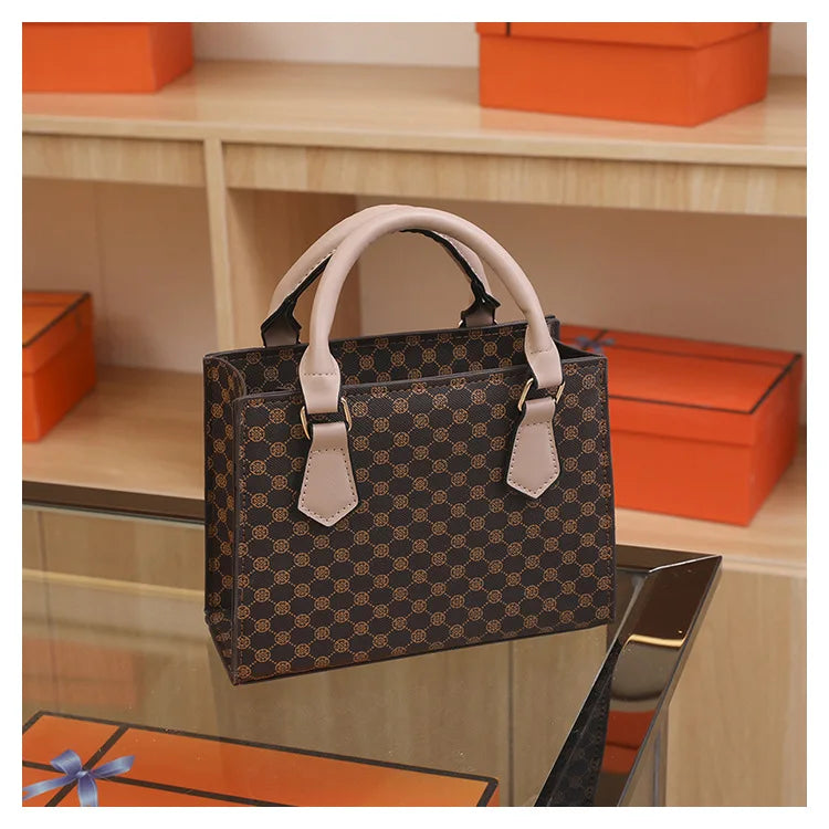 Women's PU Leather Plaid Crossbody Shoulder Bag - Square Top Handle