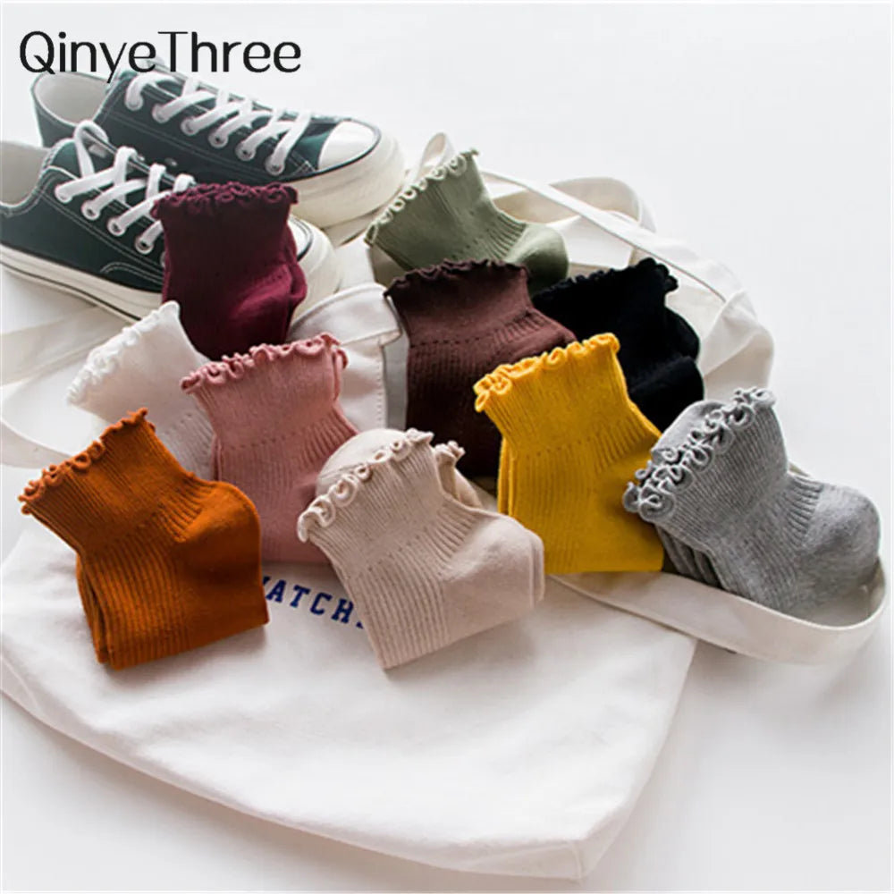 Fashion Lace Ruffles Soft Cotton Women Socks