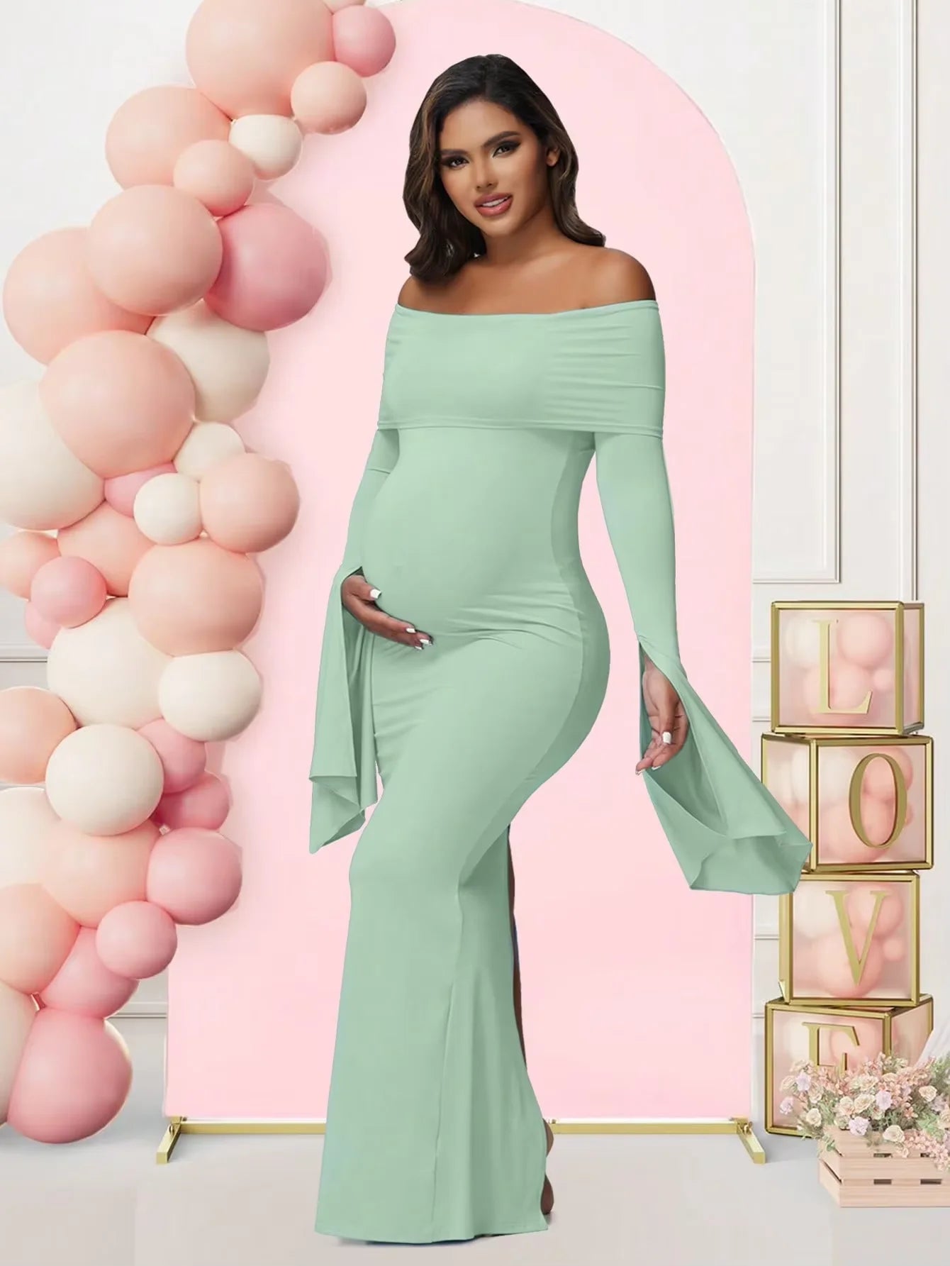 Women's Maternity Off Shoulder Maxi Gown