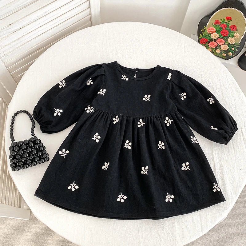 Girls Embroidery Cotton Princess Dress | Floral Long Sleeve Kids Dress 2 - 6Y - lily supply