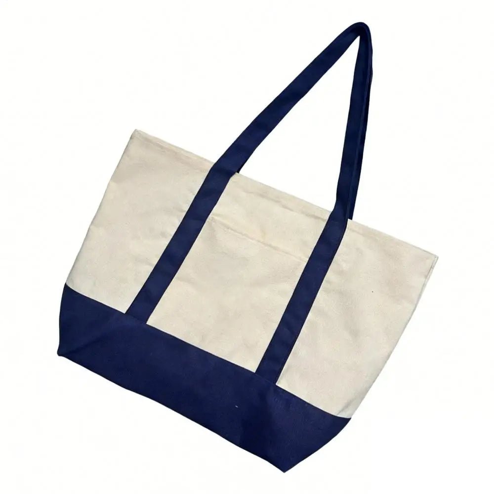 Large Canvas Tote Bag - Reusable Grocery Shopping Bag with Embroidery Handle - lily supply