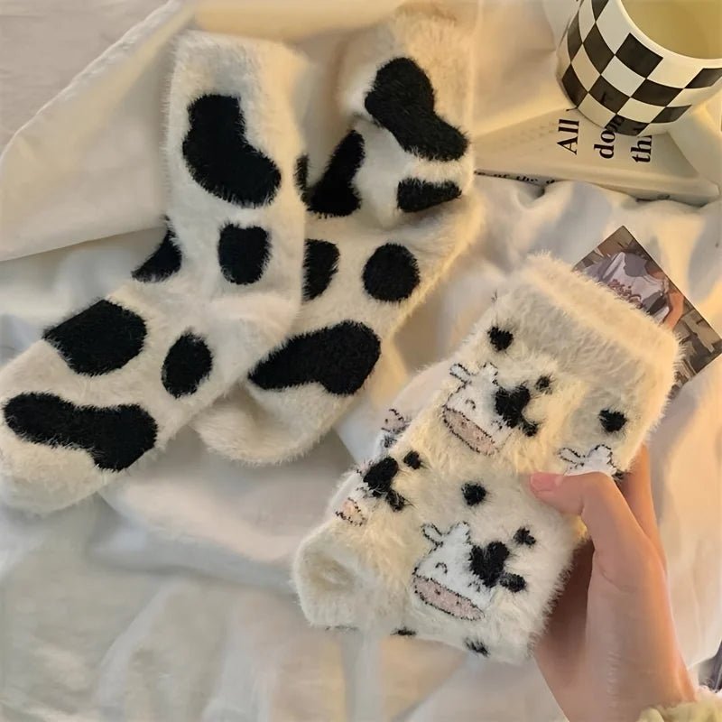 Women's Cute Cow Print Warm Plush Socks – Fluffy Novelty Socks - lily supply