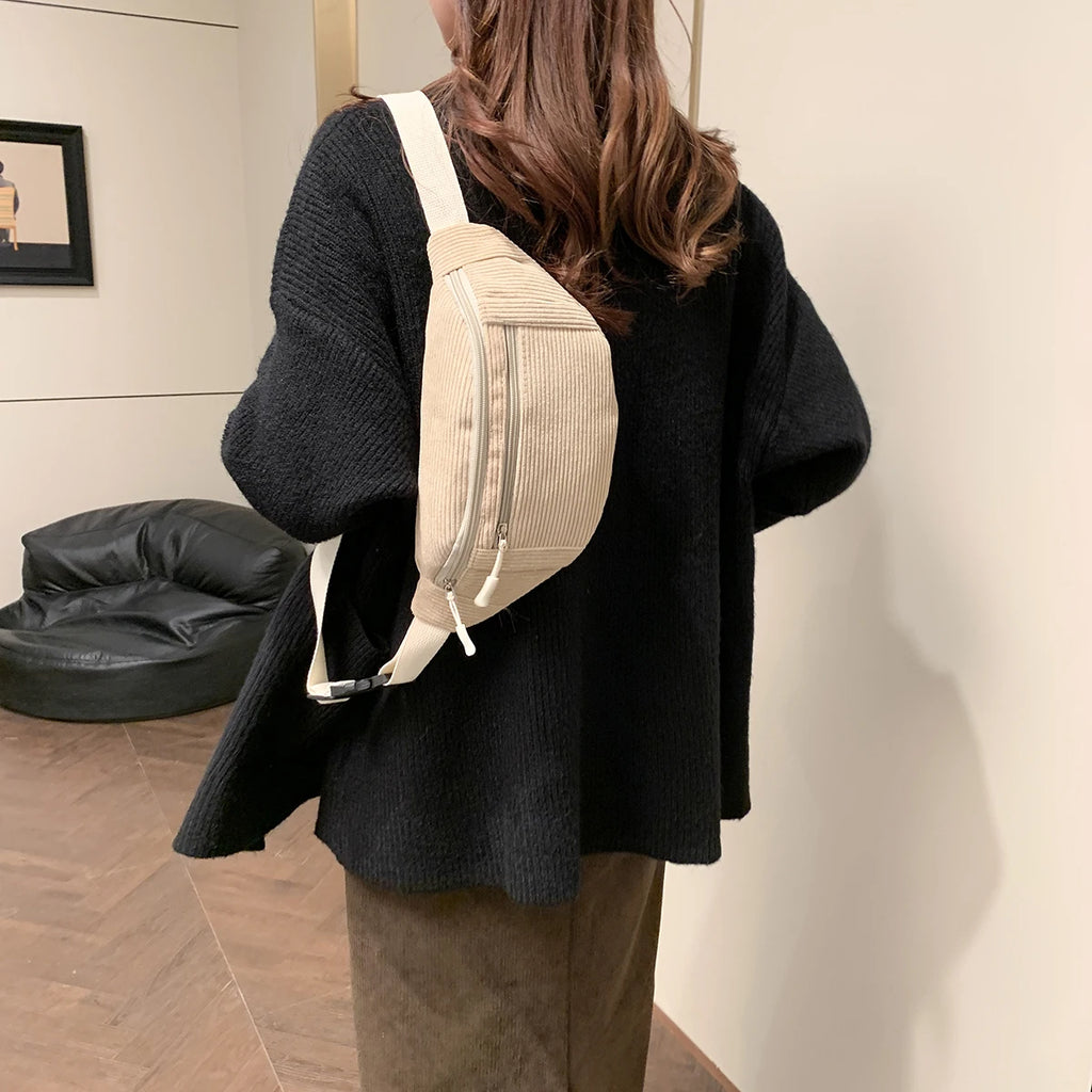 Women's Corduroy Waist Bag – Crossbody Chest Bag & Fanny Pack
