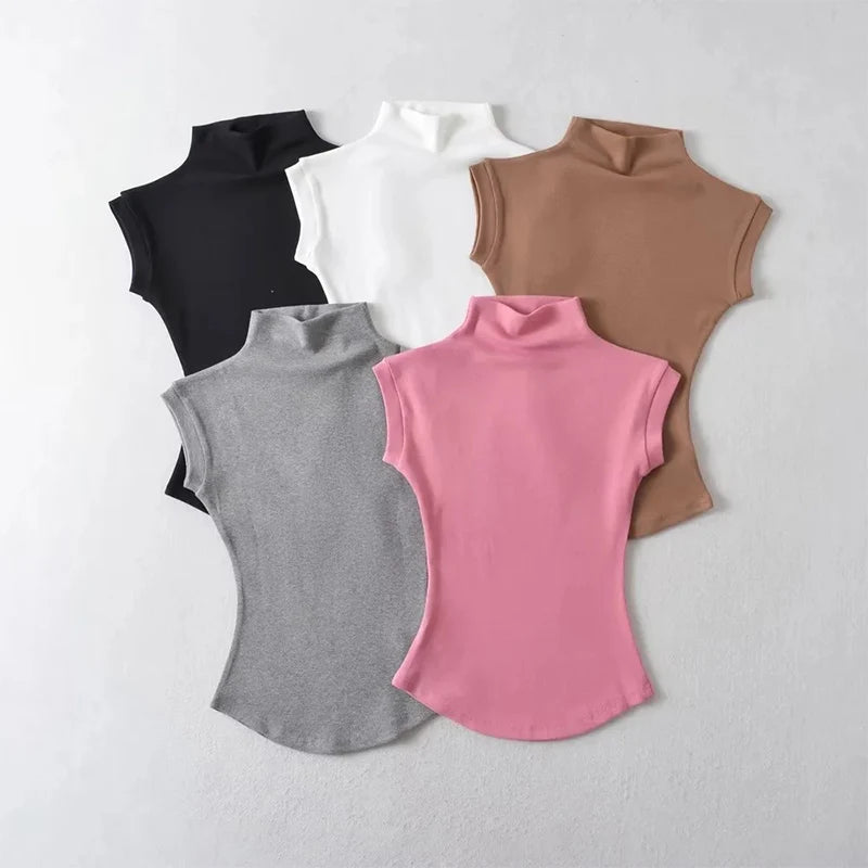 Women's Turtleneck Sleeveless Slim Fit Top