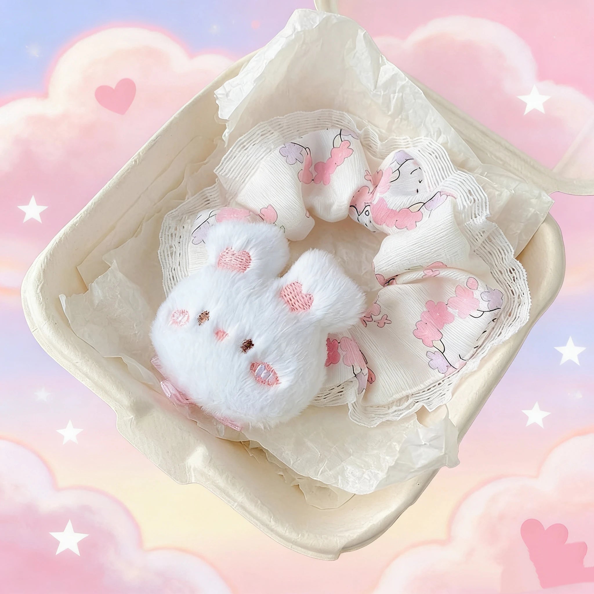 Cute Pink Bunny Hair Scrunchies - Aesthetic Ponytail & Bun Hair Ties - lily supply
