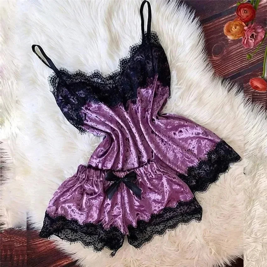 Women's Satin Lace Pyjama Set