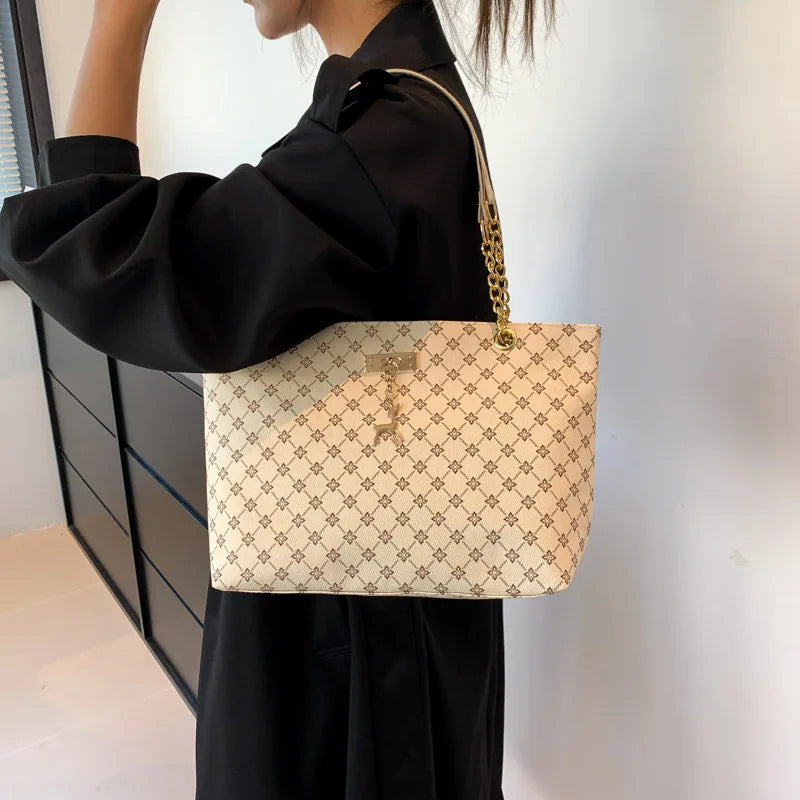 Women's Soft Leather Large Tote Handbag - Presbyopia Texture Shoulder Bag