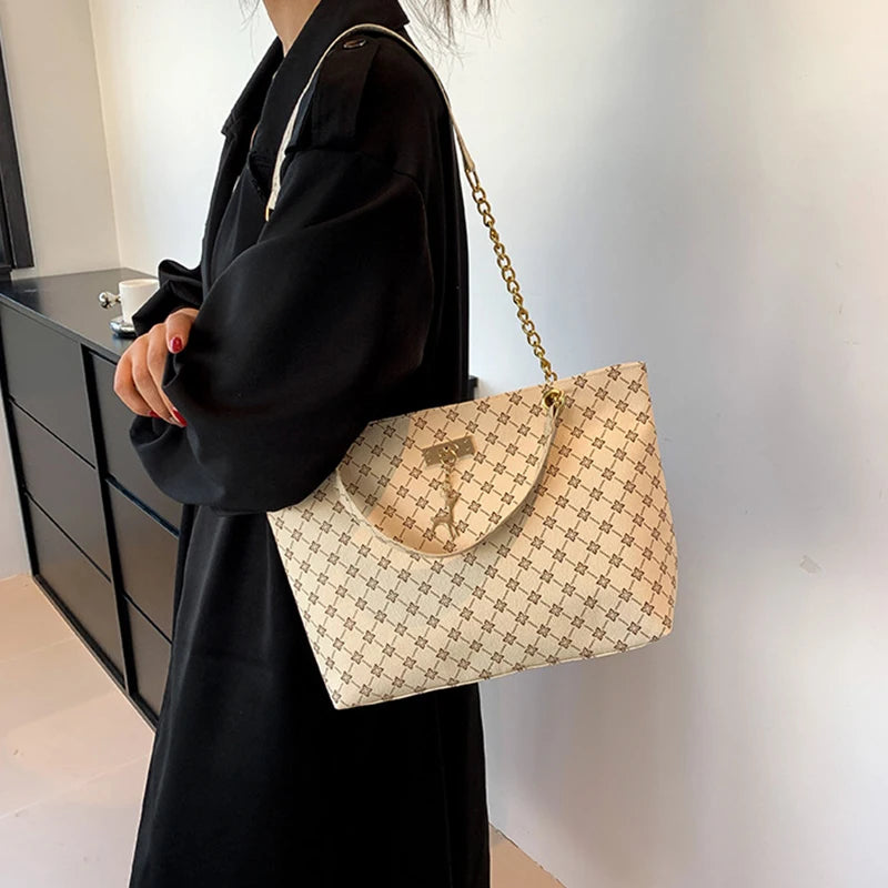 Women's Soft Leather Large Tote Handbag - Presbyopia Texture Shoulder Bag